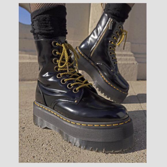 DR. MARTENS JADON MAX COMBAT PLATFORM BOOTS IN BLACK OXFORD Vegan MSRP$240 - Picture 1 of 14
